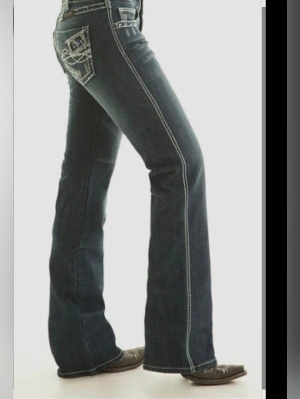 Cowgirl Tuff Angie Dark Blue Bootcut Jeans - Bling Pockets